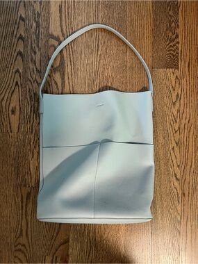 OAK + FORT Everyday City Tote Bag - Vegan Leather Shoulder Tote in Misty Blue